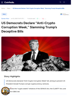 US Democrats Declare “Anti-Crypto Corruption Week,” Slamming Trump’s Deceptive Bills