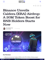 Binance Unveils Caldera (ERA) Airdrop: A 20M Token Boost for BNB Holders Starts Now
