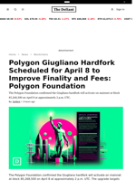 Polygon Giugliano Hardfork Scheduled for April 8 to Improve Finality and Fees: Polygon Foundation - 