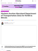 Hackers Auction of Transportation Data for $3.4M in Bitcoin