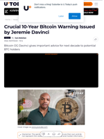 Crucial 10-Year Bitcoin Warning Issued by Jeremie Davinci