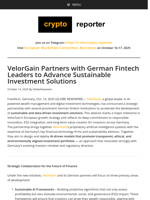 VelorGain Partners with German Fintech Leaders to Advance Sustainable Investment Solutions