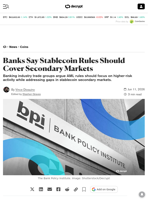 Banks Say Stablecoin Rules Should Cover Secondary Markets - Decrypt
