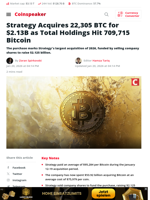Strategy Acquires 22,305 BTC for $2.13B