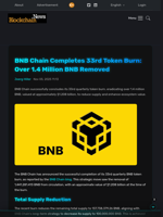 BNB Chain Completes 33rd Token Burn: Over 1.4 Million BNB Removed - Blockchain.News