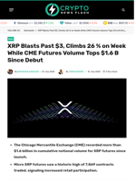 XRP Blasts Past $3, Climbs 26 % on Week While CME Futures Volume Tops $1.6 B Since Debut - Crypto News Flash