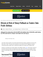 Bitcoin at Risk of Sharp Pullback as Traders Take Profit: Bitfinex