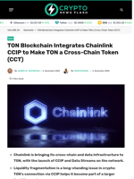 TON Blockchain Integrates Chainlink CCIP to Make TON a
Cross-Chain Token (CCT)