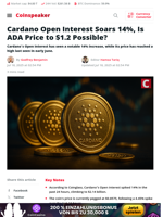 Cardano Open Interest Soars 14%, Is ADA Price to $1.2 Possible? - Coinspeaker