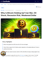 Why Is Bitcoin Holding Up? Iran War, Oil Shock, Recession Risk, Weakened Dollar