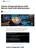 Cantor Fitzgerald Nears $4B Bitcoin Deal with Blockstream