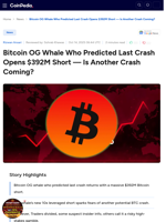 Bitcoin OG Whale Who Predicted Last Crash Opens $392M Short — Is Another Crash Coming?