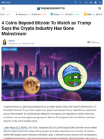 4 Coins Beyond Bitcoin To Watch as Trump Says the Crypto Industry Has Gone Mainstream  - TheNewsCrypto