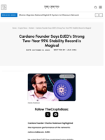 Cardano Founder Says DJED’s Strong Two-Year 99% Stability Record is Magical