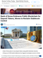 Bank of Korea Embraces Public Blockchain for Deposit Tokens, Moves to Reclaim Stablecoin Control - TheNewsCrypto