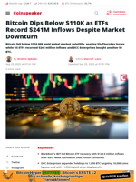 Bitcoin Dips Below $110K as ETFs Record $241M Inflows Despite Market Downturn - Coinspeaker