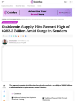 Stablecoin Hits Record High of $283.2 Billion Amid Senders