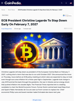 ECB President Christine Lagarde To Step Down Early On February 7, 2027