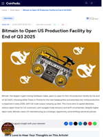 Bitmain to Open US Production Facility by End of Q3 2025