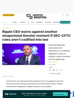 Ripple CEO warns against another weaponized Gensler moment if SEC-CFTC rules aren't codified into law