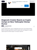 Dogecoin Creator Reacts as Crypto Jumps on New 'Helicopter Money' Rumor - U.Today