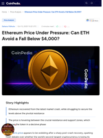 Ethereum Price Under Pressure: Can ETH Avoid a Fall Below $4,000?