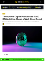 Twenty One Capital Announces 5,800 BTC Addition Ahead of Wall Street Debut