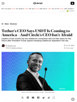 Tether's CEO Says USDT Is Coming to America—And Circle’s CEO Isn’t Afraid - Decrypt
