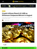 Crypto Inflows Reach $2.48B as Ethereum Outpaces Bitcoin in August - CoinCentral