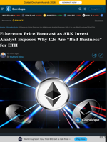 Ethereum Price Forecast as ARK Invest Analyst Exposes Why L2s Are "Bad Business" for ETH