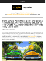 Bonk Whale Adds More Bonk and Solana To Holdings After Purchasing $15,000 In Top Crypto ICO, Here's How Much Profits They Could Earn