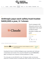 Anthropic pays each safety trust trustee $400,000 a year, S-1 shows