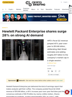 Hewlett Packard Enterprise shares surge 28% on strong AI demand