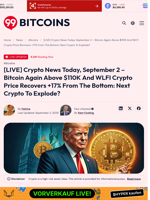 [LIVE] Crypto News Today, September 2 – Bitcoin Again Above $110K And WLFI Crypto Price Recovers +17% From The Bottom: Next Crypto To Explode? - 99Bitcoins