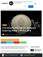 ETH Shorts Pile Up on Binance Even as Price Climbs 35% | Live Bitcoin News