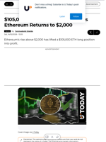$105,000 ETH Long Enters Profit as Ethereum Returns to $2,000 - U.Today