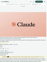 Anthropic launches Claude for Legal Artifacts with gallery of ready-made legal tools
