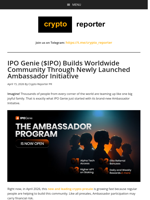 IPO Genie ($IPO) Builds Worldwide Community Through Newly Launched Ambassador Initiative
