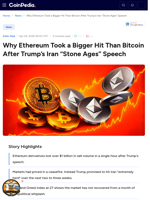 Why Ethereum Took a Bigger Hit Than Bitcoin After Trump's Iran 