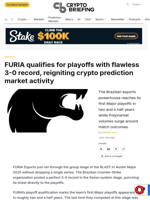 FURIA qualifies for playoffs with flawless 3-0 record, reigniting crypto prediction market activity