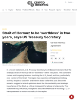 Strait of Hormuz to be 'worthless' in two years, says US Treasury Secretary