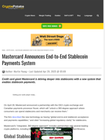 Mastercard Announces End-to-End Stablecoin Payments System