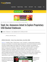Snail, Inc. Announces Intent to Explore Proprietary USD-Backed Stablecoin