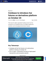Coinbase to introduce Sui futures on derivatives platform on October 20