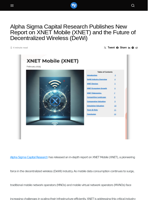 Alpha Sigma Capital Research Publishes New Report on XNET Mobile (XNET) and the Future of Decentralized Wireless (DeWi) - Visionary Financial