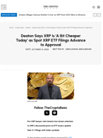 Deaton Says XRP Is ‘A Bit Cheaper Today’ as Spot XRP ETF Filings Advance to Approval