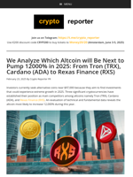 We Analyze Which Altcoin will Be Next to Pump 12000% in 2025: From Tron (TRX), Cardano (ADA) to Rexas Finance (RXS)