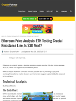 Ethereum Price Analysis: ETH Testing Crucial Resistance Line, Is $3K Next?