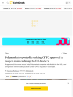Polymarket seeks CFTC approval to reopen main exchange to U.S. traders: Bloomberg