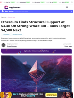 Ethereum Finds $3.4K Support as Whales Bid; Bulls Eye $4.5K